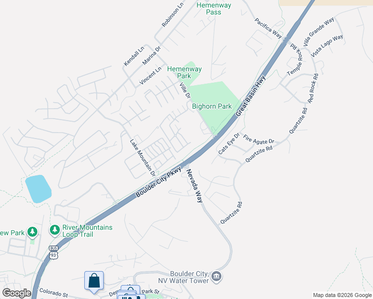 map of restaurants, bars, coffee shops, grocery stores, and more near 205 Kaelyn Street in Boulder City