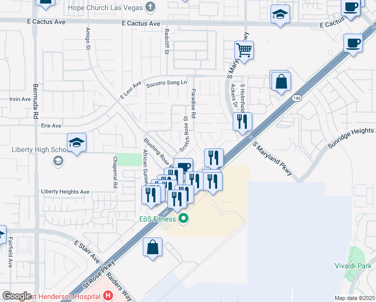 map of restaurants, bars, coffee shops, grocery stores, and more near 972 Lucky Bamboo Drive in Henderson