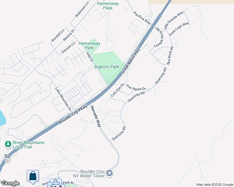 map of restaurants, bars, coffee shops, grocery stores, and more near 389 Cats Eye Drive in Boulder City