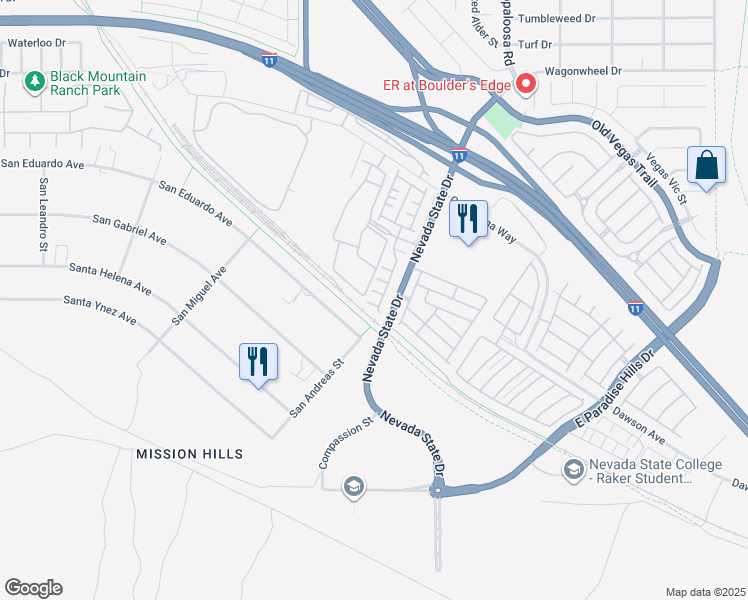 map of restaurants, bars, coffee shops, grocery stores, and more near 375 Conestoga Way in Henderson