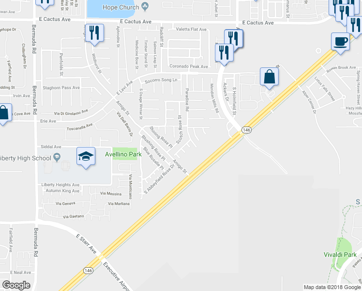 map of restaurants, bars, coffee shops, grocery stores, and more near 10939 Paradise Road in Henderson