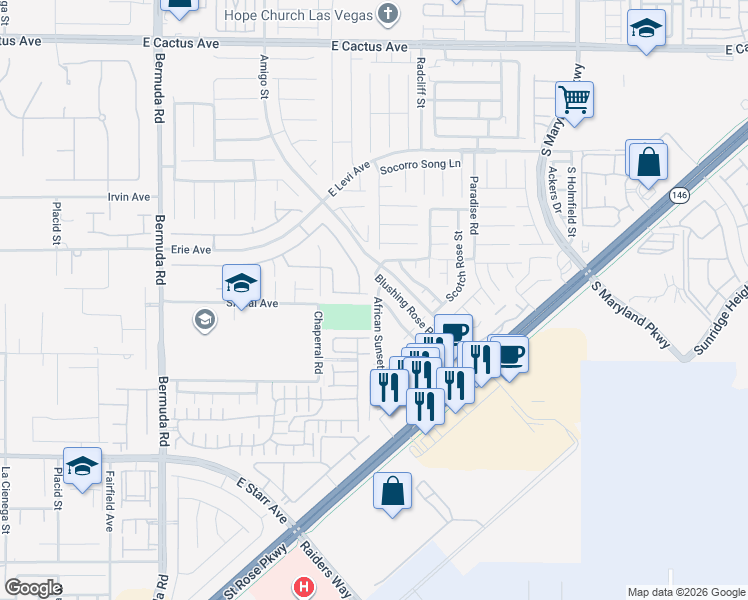 map of restaurants, bars, coffee shops, grocery stores, and more near 1064 Via Dell Bacio Drive in Henderson