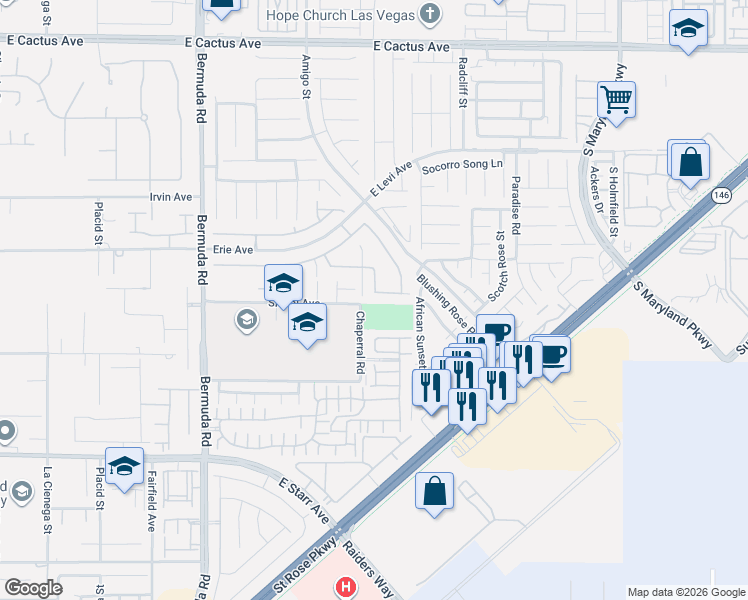 map of restaurants, bars, coffee shops, grocery stores, and more near 1063 Via Di Rienzo Street in Henderson