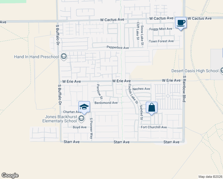 map of restaurants, bars, coffee shops, grocery stores, and more near 7424 Earnshaw Avenue in Las Vegas