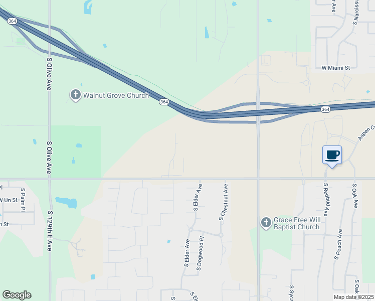 map of restaurants, bars, coffee shops, grocery stores, and more near Broken Arrow South Loop in Broken Arrow