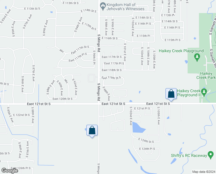 map of restaurants, bars, coffee shops, grocery stores, and more near 9830 East 119th Place South in Bixby