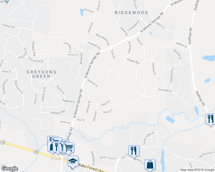 map of restaurants, bars, coffee shops, grocery stores, and more near 4004 Tyne Drive in Durham