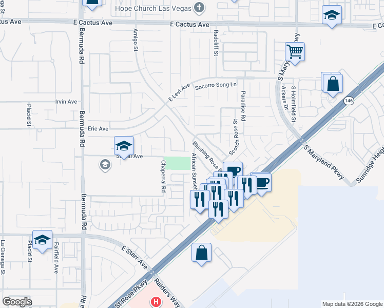 map of restaurants, bars, coffee shops, grocery stores, and more near 1064 Via Dell Bacio Drive in Henderson