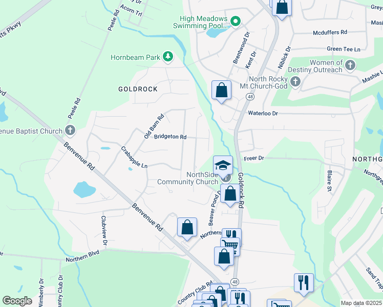 map of restaurants, bars, coffee shops, grocery stores, and more near 1733 Burnt Mill Road in Rocky Mount