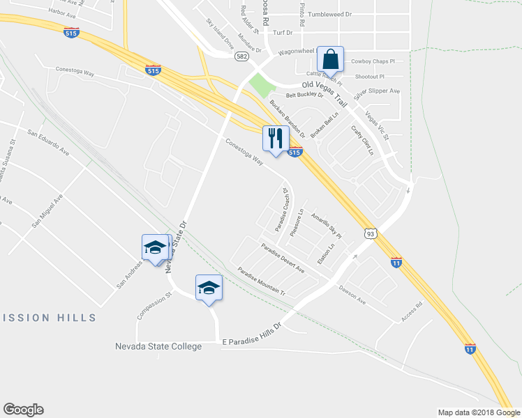map of restaurants, bars, coffee shops, grocery stores, and more near 1091 Country Coach Drive in Henderson