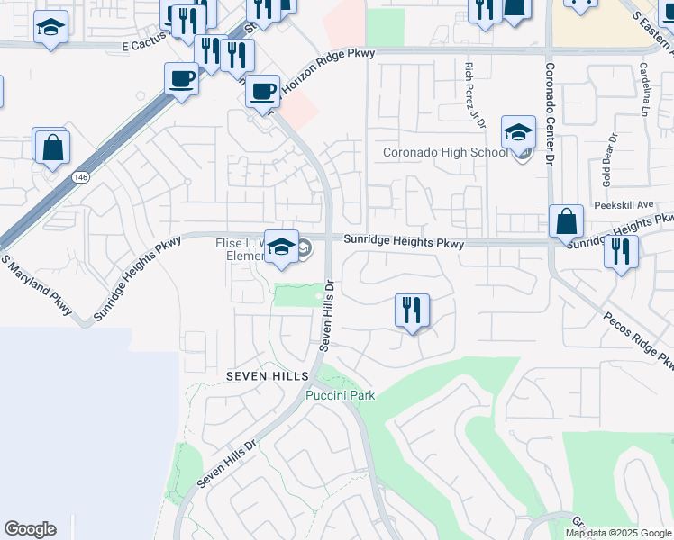 map of restaurants, bars, coffee shops, grocery stores, and more near 3036 Paseo Hills Way in Henderson
