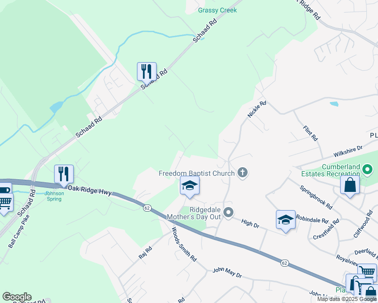 map of restaurants, bars, coffee shops, grocery stores, and more near 4909 Ridgedale Road in Knoxville