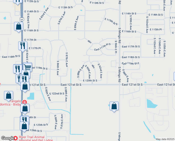 map of restaurants, bars, coffee shops, grocery stores, and more near 11916 South 91st East Avenue in Bixby