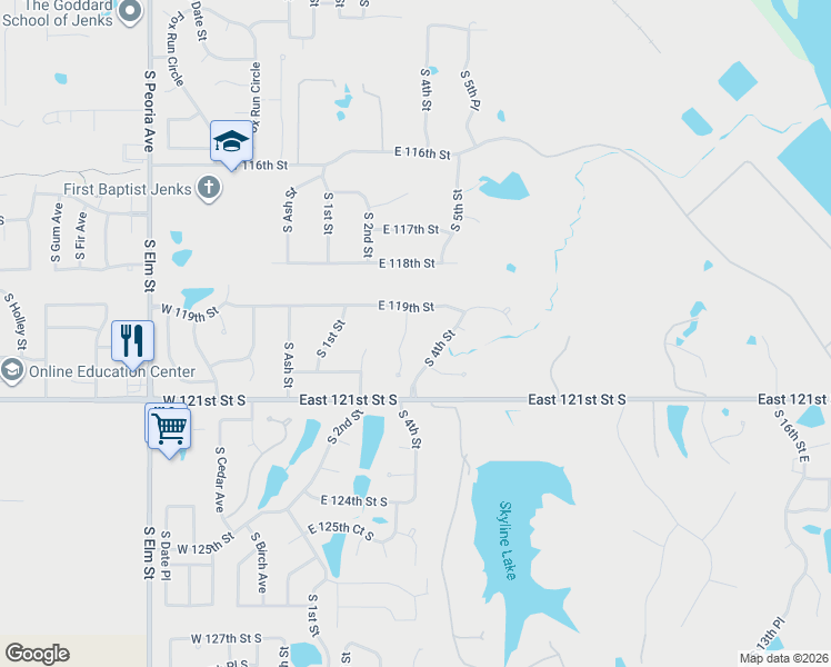 map of restaurants, bars, coffee shops, grocery stores, and more near 402 East 119th Street in Jenks