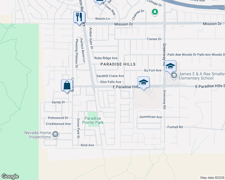 map of restaurants, bars, coffee shops, grocery stores, and more near 195 Glen Falls Avenue in Henderson