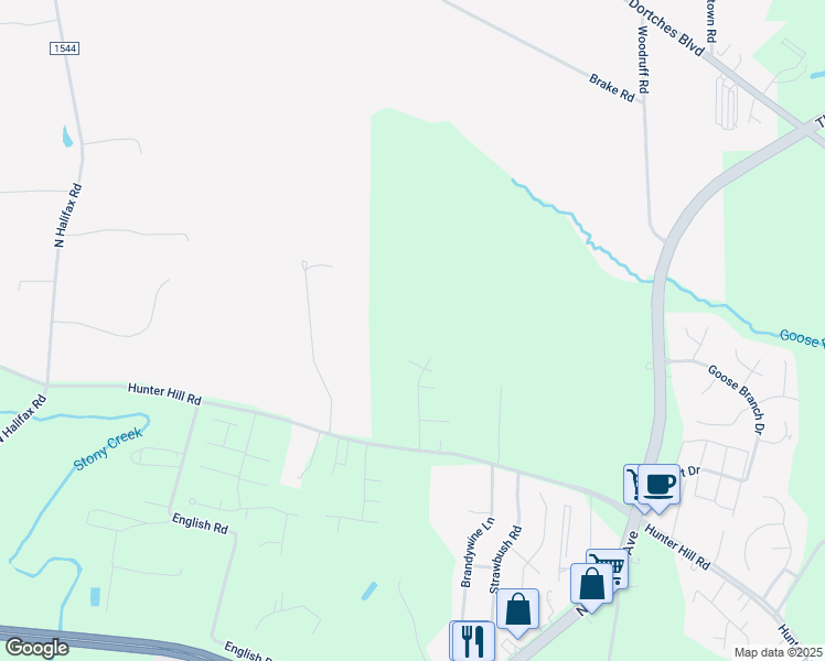 map of restaurants, bars, coffee shops, grocery stores, and more near 2608 Mallard Court in Rocky Mount