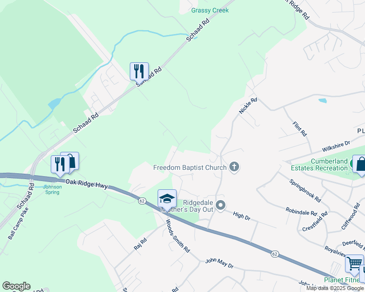 map of restaurants, bars, coffee shops, grocery stores, and more near 4909 Ridgedale Road in Knoxville