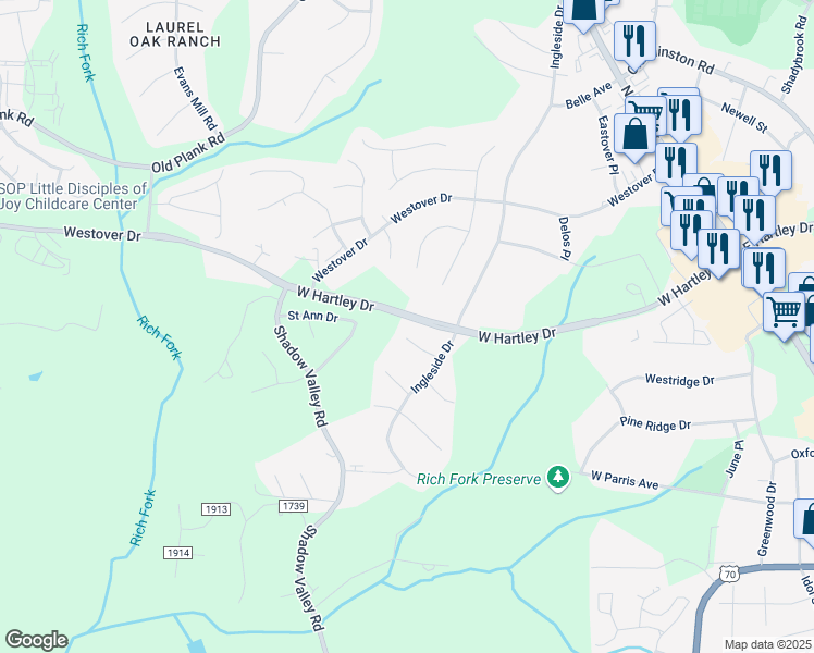 map of restaurants, bars, coffee shops, grocery stores, and more near 796 Avalon Springs Court in High Point