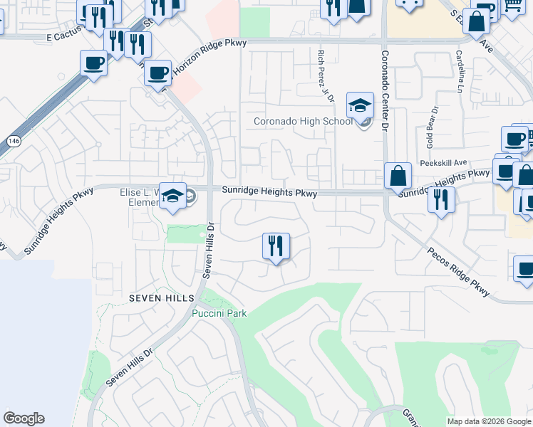 map of restaurants, bars, coffee shops, grocery stores, and more near 2996 Scenic Valley Way in Henderson