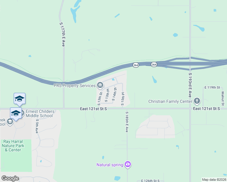 map of restaurants, bars, coffee shops, grocery stores, and more near 5909 South 14th Street in Broken Arrow