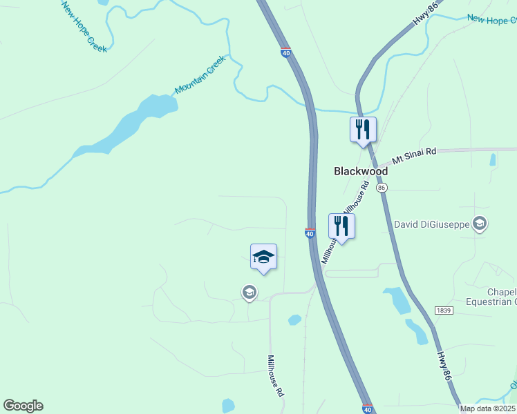 map of restaurants, bars, coffee shops, grocery stores, and more near 6021 New Jericho Road in Chapel Hill