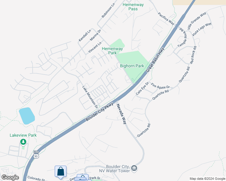 map of restaurants, bars, coffee shops, grocery stores, and more near 214 Big Horn Drive in Boulder City