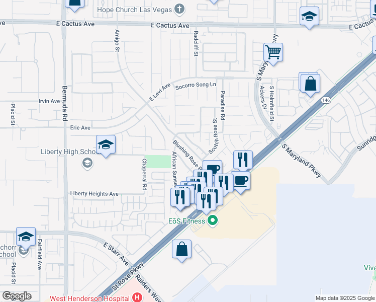 map of restaurants, bars, coffee shops, grocery stores, and more near 856 Blushing Rose Place in Henderson