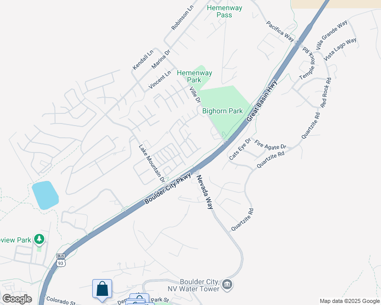 map of restaurants, bars, coffee shops, grocery stores, and more near 214 Big Horn Drive in Boulder City