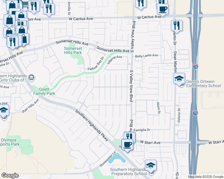 map of restaurants, bars, coffee shops, grocery stores, and more near 10956 Carberry Hill Street in Las Vegas