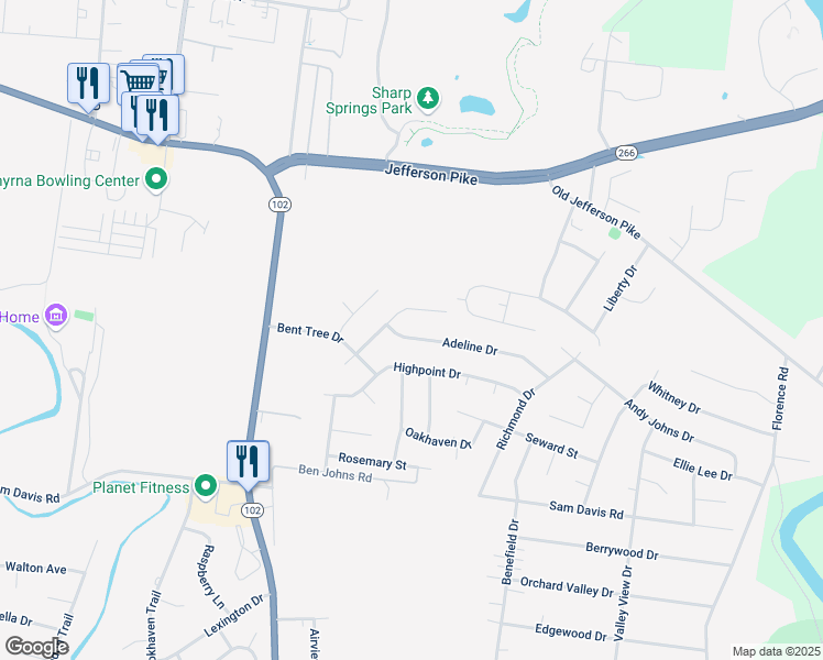 map of restaurants, bars, coffee shops, grocery stores, and more near 326 Sussex Street in Smyrna