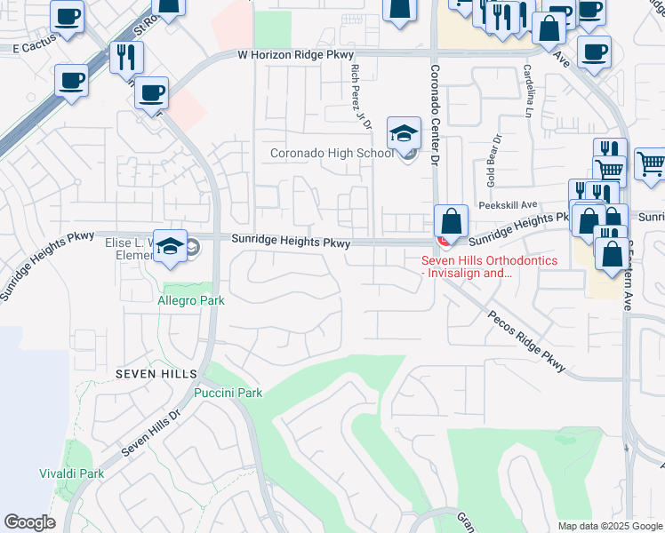 map of restaurants, bars, coffee shops, grocery stores, and more near 1012 Arroyo Vista Terrace in Henderson