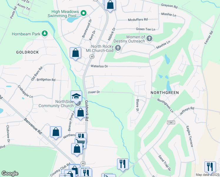 map of restaurants, bars, coffee shops, grocery stores, and more near 1112 Freer Drive in Rocky Mount