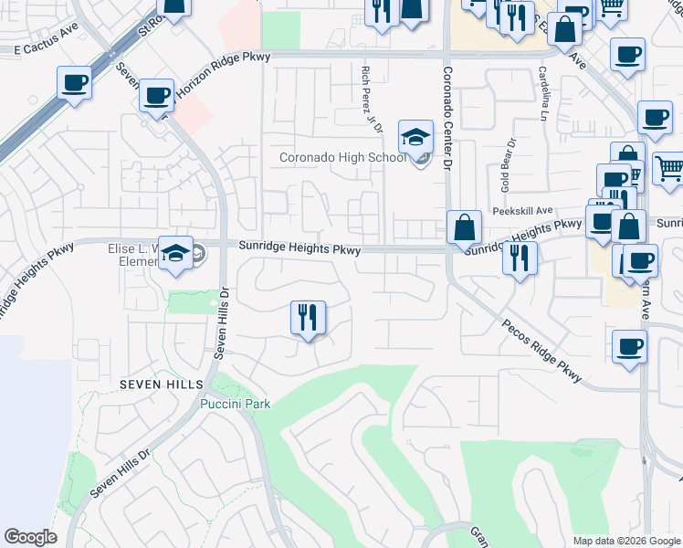 map of restaurants, bars, coffee shops, grocery stores, and more near 1012 Arroyo Vista Terrace in Henderson