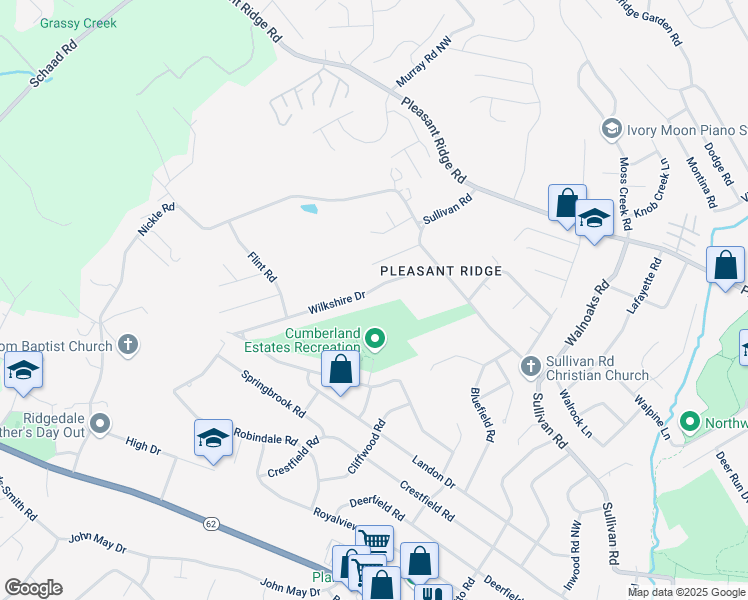 map of restaurants, bars, coffee shops, grocery stores, and more near 4713 Wilkshire Drive in Knoxville