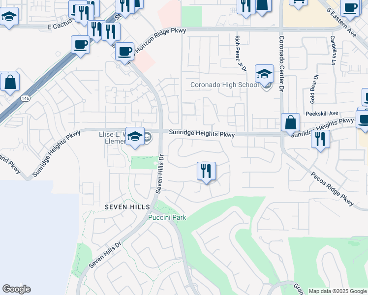 map of restaurants, bars, coffee shops, grocery stores, and more near 3034 Scenic Valley Way in Henderson