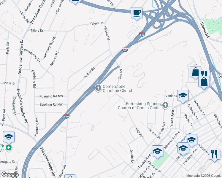 map of restaurants, bars, coffee shops, grocery stores, and more near 4003 Gap Road in Knoxville
