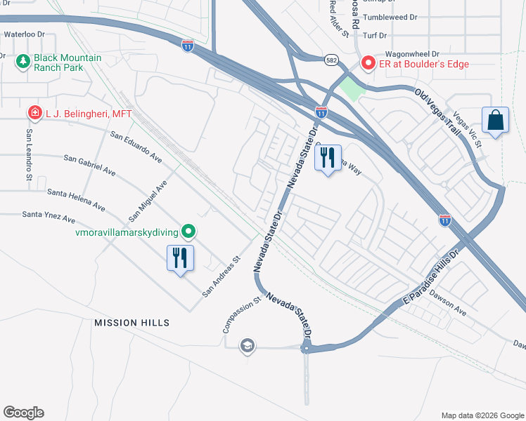 map of restaurants, bars, coffee shops, grocery stores, and more near 375 Conestoga Way in Henderson