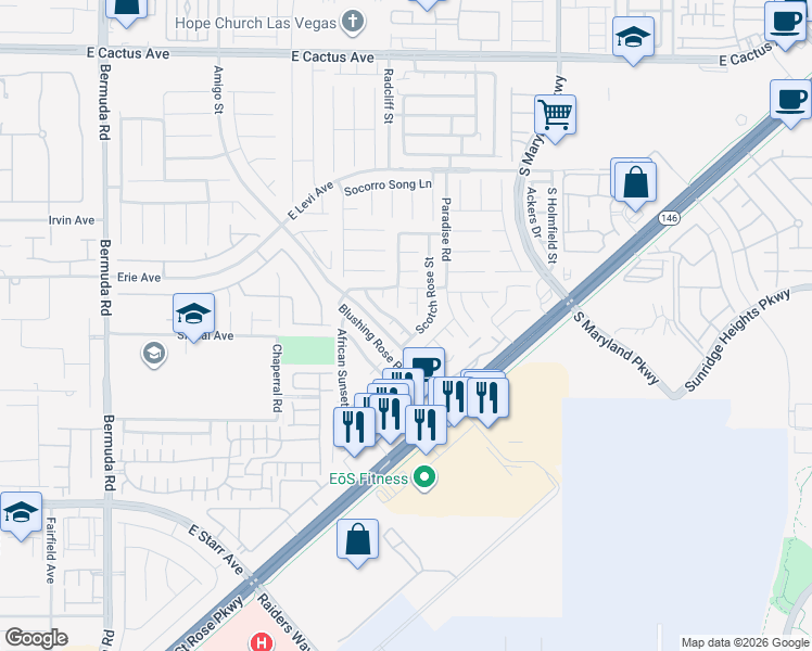 map of restaurants, bars, coffee shops, grocery stores, and more near 10944 Colour Magic Street in Henderson