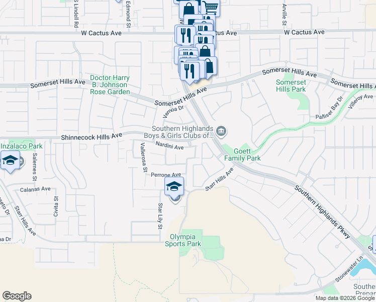 map of restaurants, bars, coffee shops, grocery stores, and more near 4882 Nardini Avenue in Las Vegas