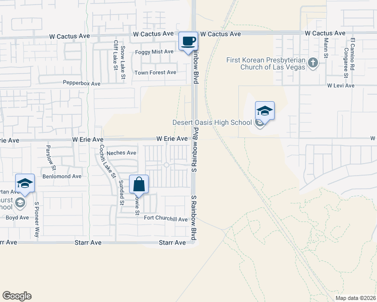 map of restaurants, bars, coffee shops, grocery stores, and more near 6910 West Erie Avenue in Las Vegas