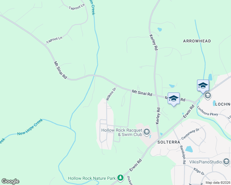 map of restaurants, bars, coffee shops, grocery stores, and more near 5805 Wilkins Drive in Durham