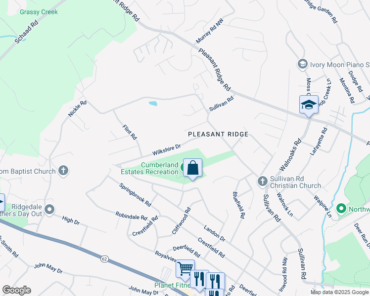 map of restaurants, bars, coffee shops, grocery stores, and more near 4713 Wilkshire Drive in Knoxville