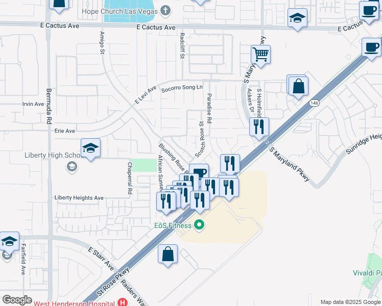 map of restaurants, bars, coffee shops, grocery stores, and more near 926 Shining Rose Place in Henderson