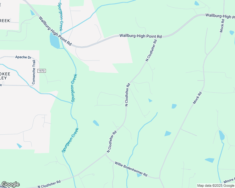 map of restaurants, bars, coffee shops, grocery stores, and more near 1593 North Clodfelter Road in Winston-Salem