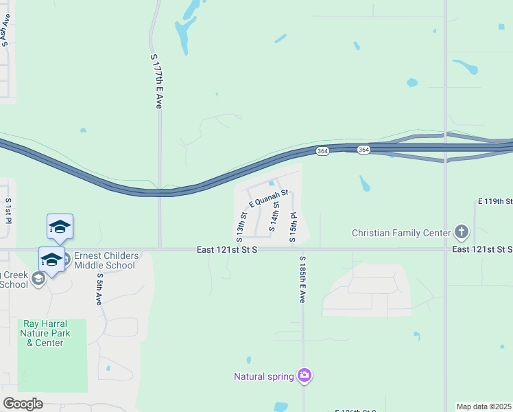 map of restaurants, bars, coffee shops, grocery stores, and more near 5918 South 13th Place in Broken Arrow