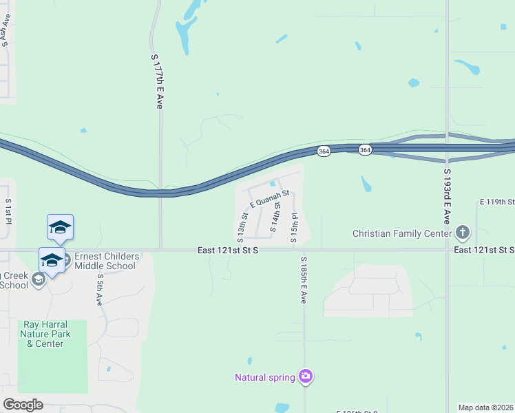 map of restaurants, bars, coffee shops, grocery stores, and more near 5907 South 13th Place in Broken Arrow