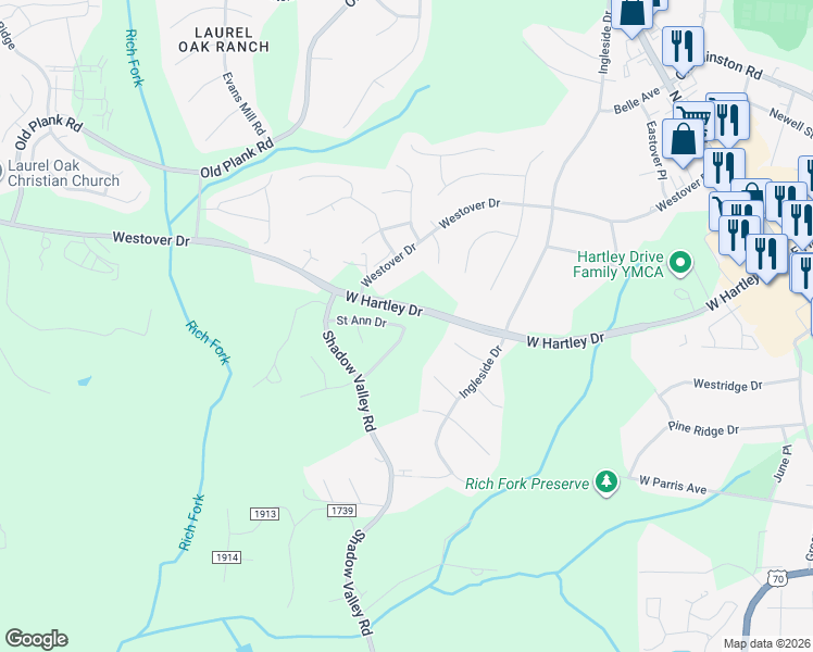 map of restaurants, bars, coffee shops, grocery stores, and more near 932 Saint Ann Drive in High Point
