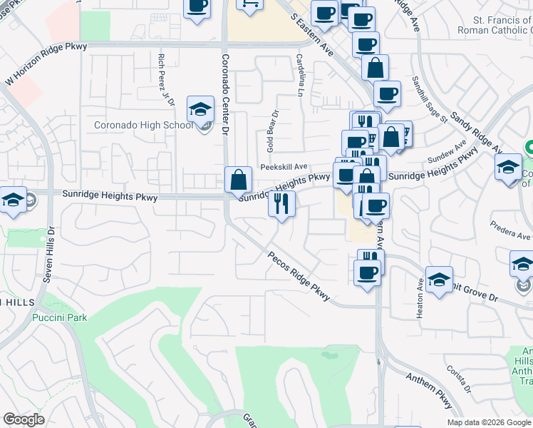 map of restaurants, bars, coffee shops, grocery stores, and more near 2739-2799 Sunridge Heights Parkway in Henderson