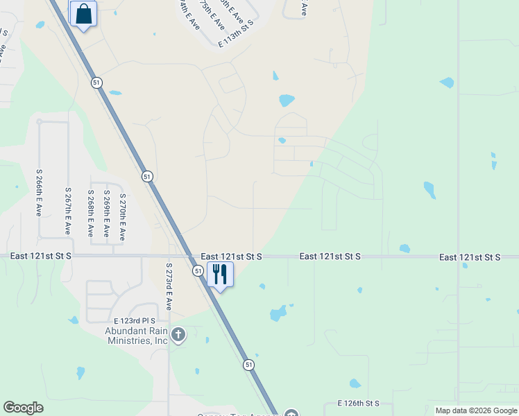map of restaurants, bars, coffee shops, grocery stores, and more near 27819 East 119th Street South in Coweta