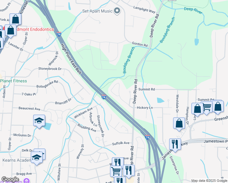 map of restaurants, bars, coffee shops, grocery stores, and more near 2877 Water Stone Loop in High Point